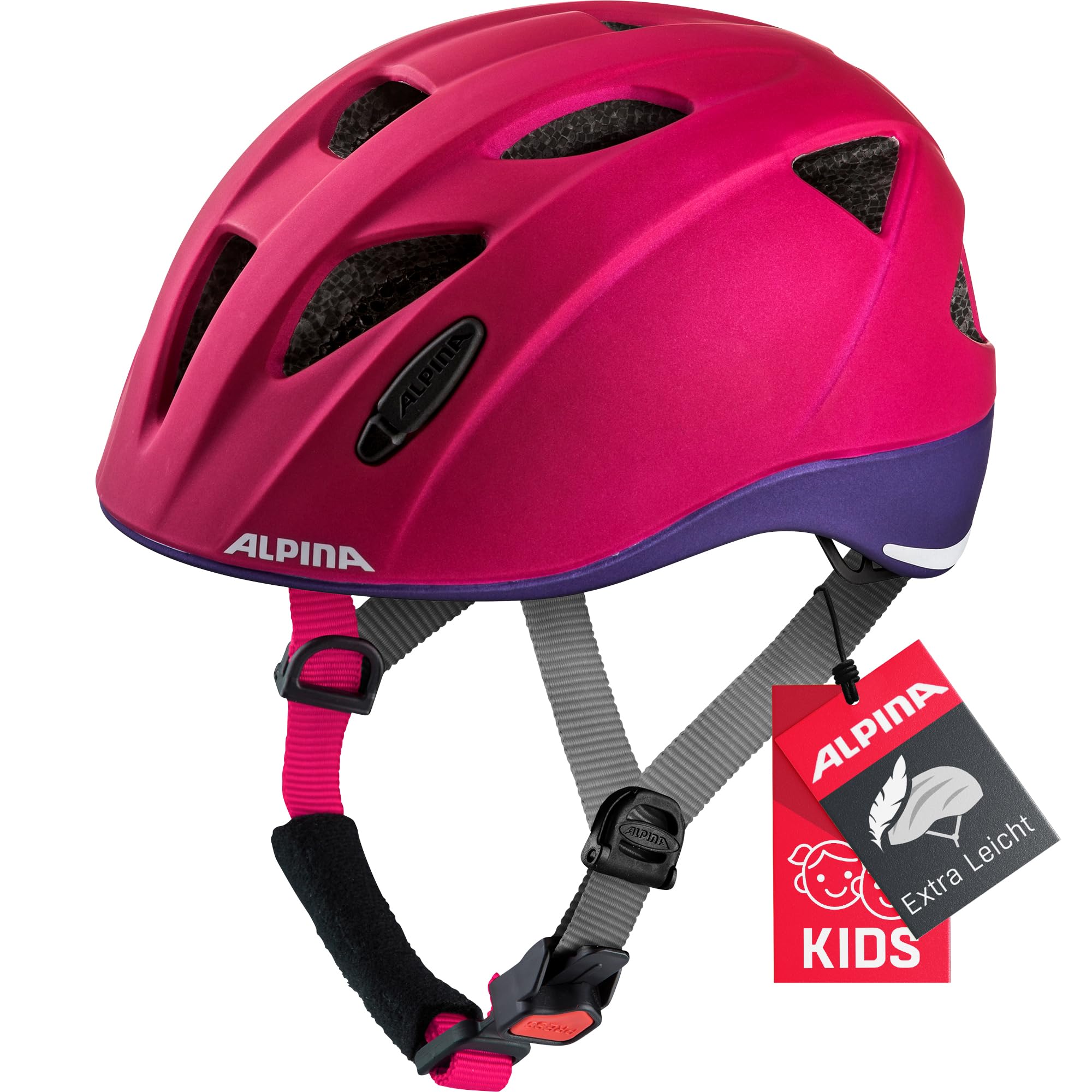 ALPINA Ximo L.E. - Leichter, Sicherer &Bruchfester Fahrradhelm, mit optionalen LED-Licht, Für Kinder, deeprose-Violet, 49-54 cm