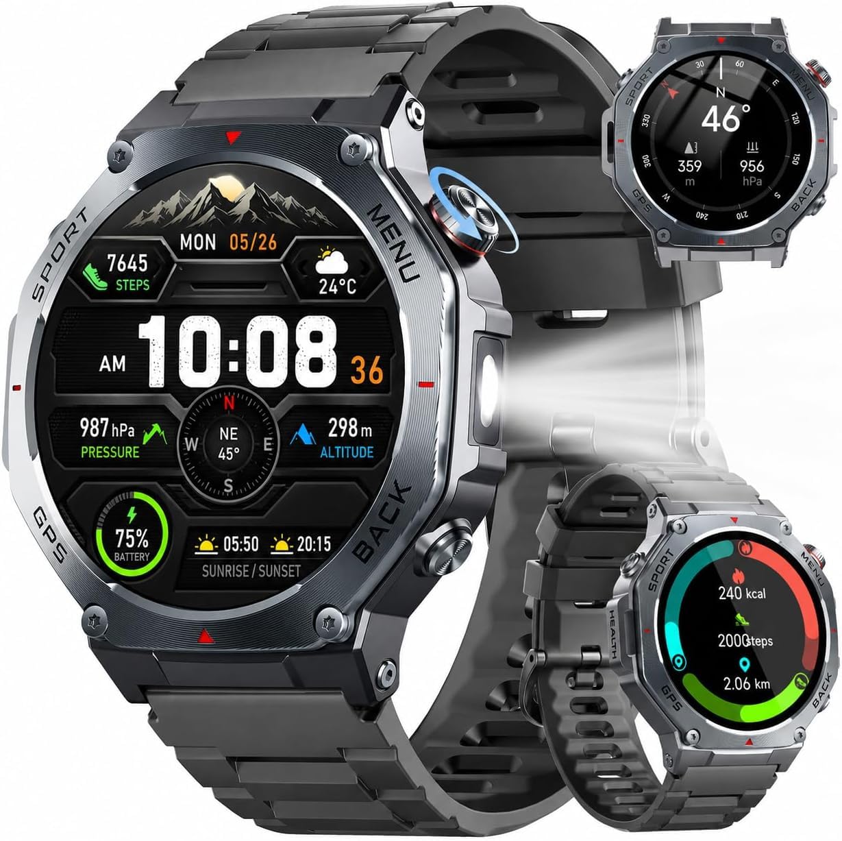 Jugeman 2026 Smartwatch Uomo GPS, 1,43", Orologio Smartwatch con Chiamate Bluetooth 5.3, 160+ Modalità Sportive/5 ATM/Torcia LED/Bussola/Cardiofrequenzimetro/SpO2, Compatibile con iOS/Android