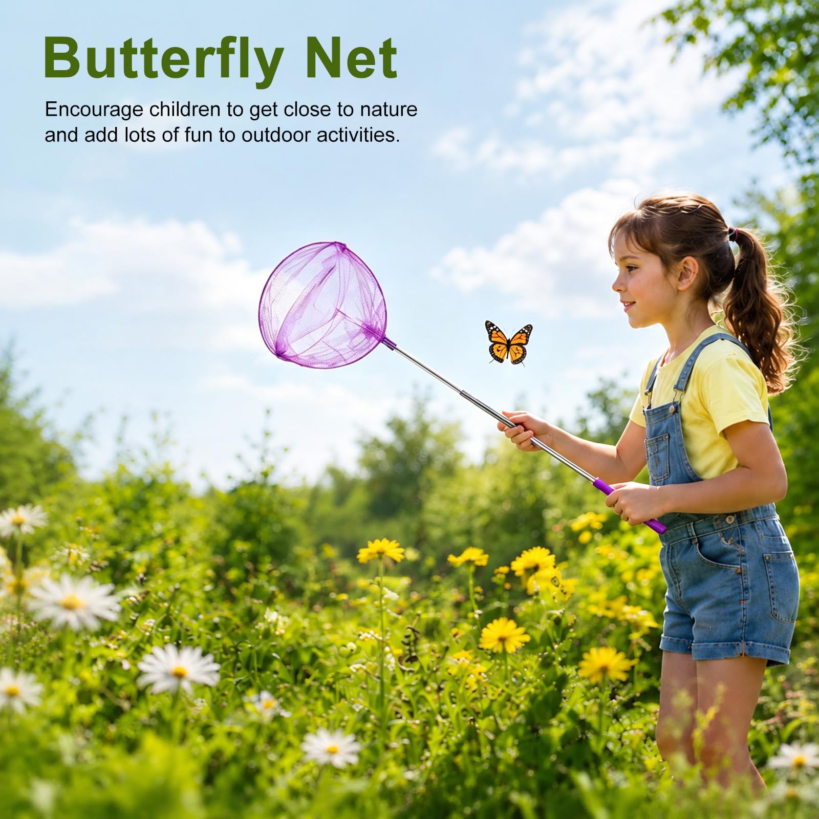 M METERXITY 1 filet de pêche télescopique pour adolescents, extensible de 48 cm avec poignée réglable pour attraper les insectes/petits poissons/crevettes/aquarium/extérieur [violet]
