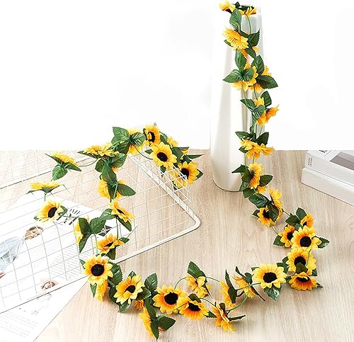 Miniatura 2 de Guirnalda de flores artificiales de 8.2 pies, guirnalda de girasoles de imitación para decoración de pared de habitación, cestas colgantes, arco de