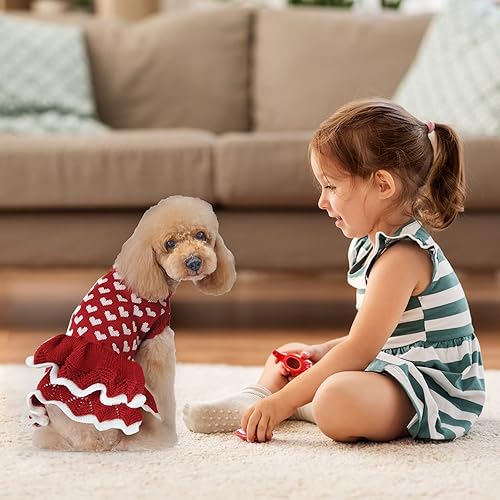 Miniatura 3 de Vestido de suéter para cachorro, San Valentín, Navidad, niña, rojo, invierno, cálido, vestido de princesa, prendas de punto, suéter para mascotas,