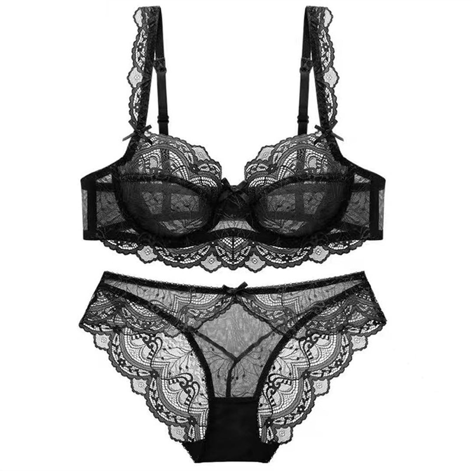 Reggiseni Set Lingerie E Slip in Pizzo, Reggiseno Push-up Puro Sexy, Traspirante Sottile, Taglie Forti -Rosso Anguria-38 85d