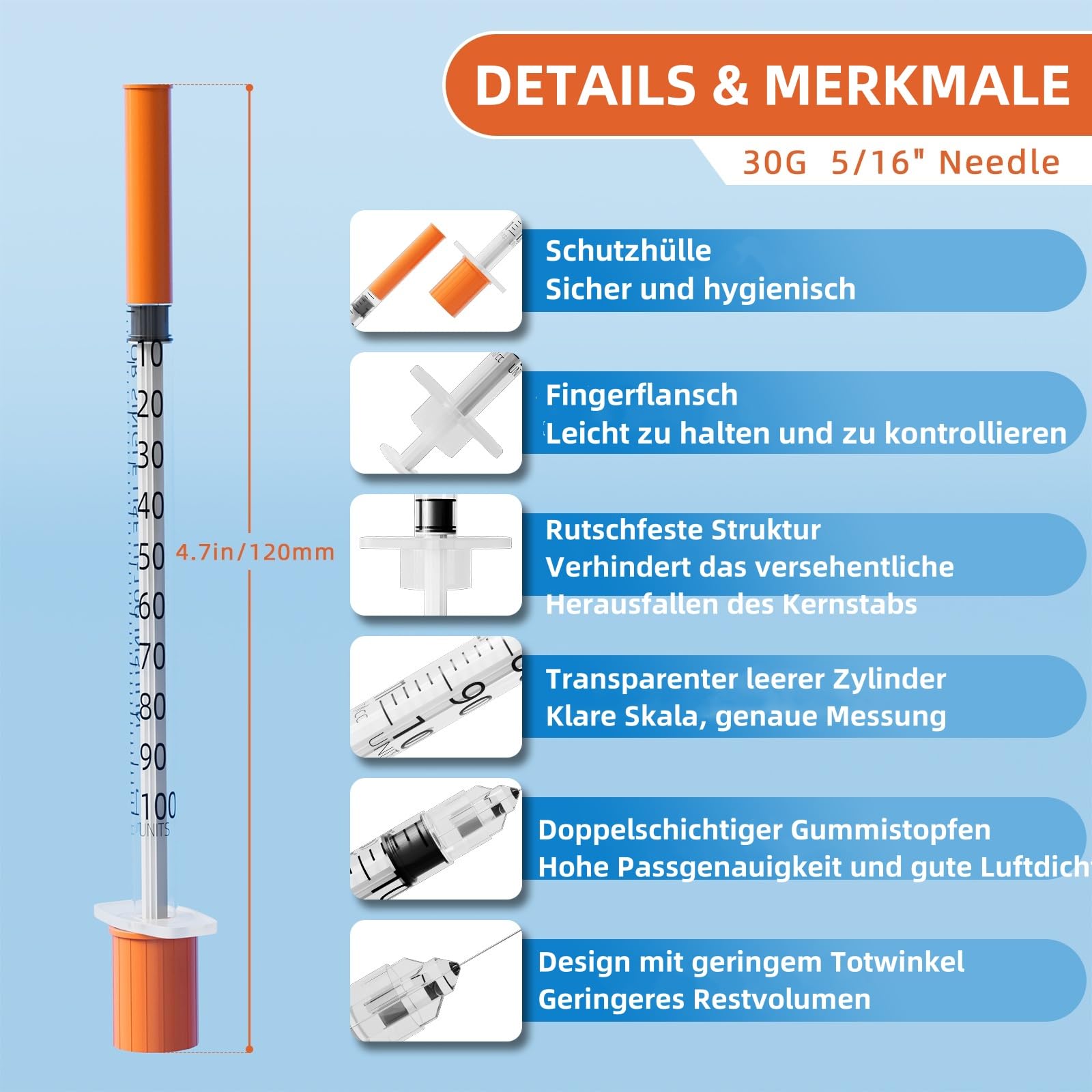 100 Stück 1ml Plastiktube 30G 8mm, Spritze mit Skala einzeln versiegelt für die Flüssigkeitstrennung,Laborzubehör