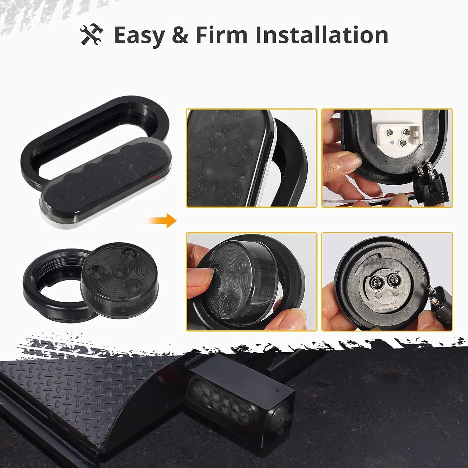 Partsam 2Pcs Steel Trailer Light Boxes Housing Kit, 6" Oval Red 10 LED Trailer Tail Lights Smoke Lens & 2" LED Smoked Black Red Round Side Lights 4LED w/Grommets and wire connectors