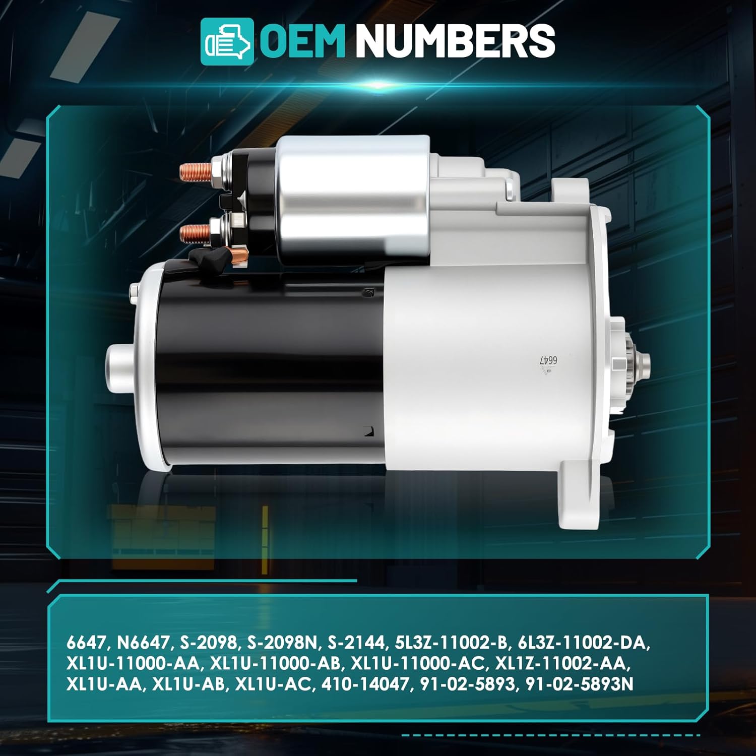 6647 Starter Motor Fit for Ford F150 1999-2003 2005-2008 F150 Heritage 2004 4.2L V6 Automotive Replacement Starters#6647N, XL1U11000AA, XL1U11000AB, XL1U11000AC, XL1Z11002AA Engine Starter
