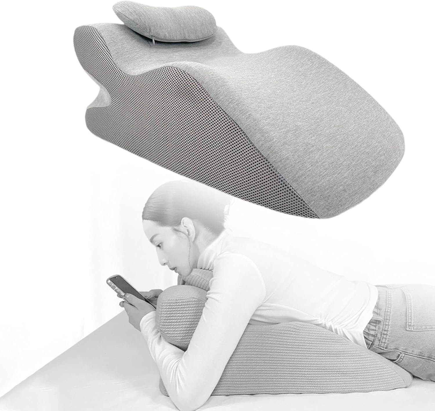 Cozy Supportive Pillow for Restful Sleep and Relaxation, White and Gray