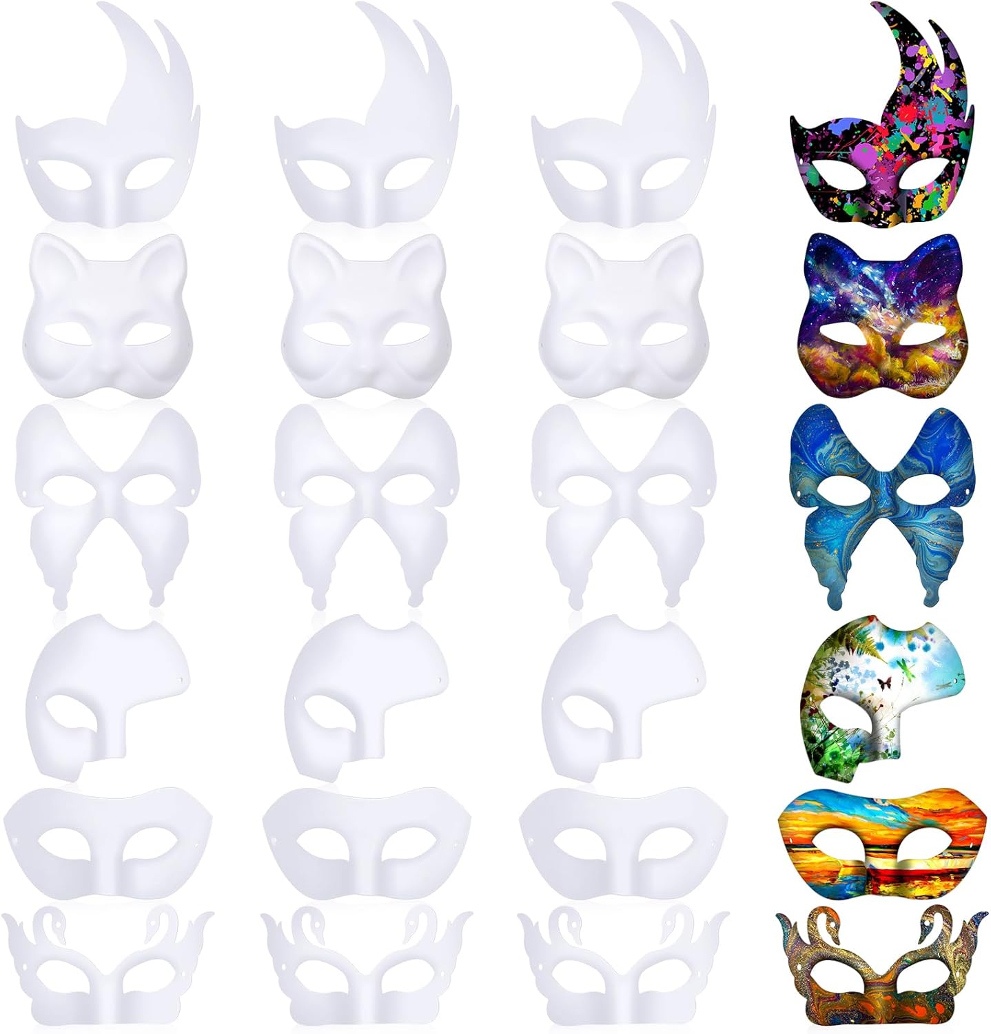 Leyndo 48 Pcs Paper Mache Masks Half Face White Masquerade Mask DIY Blank Mardi Gras Halloween Cosplay Party (Mixed Styles)