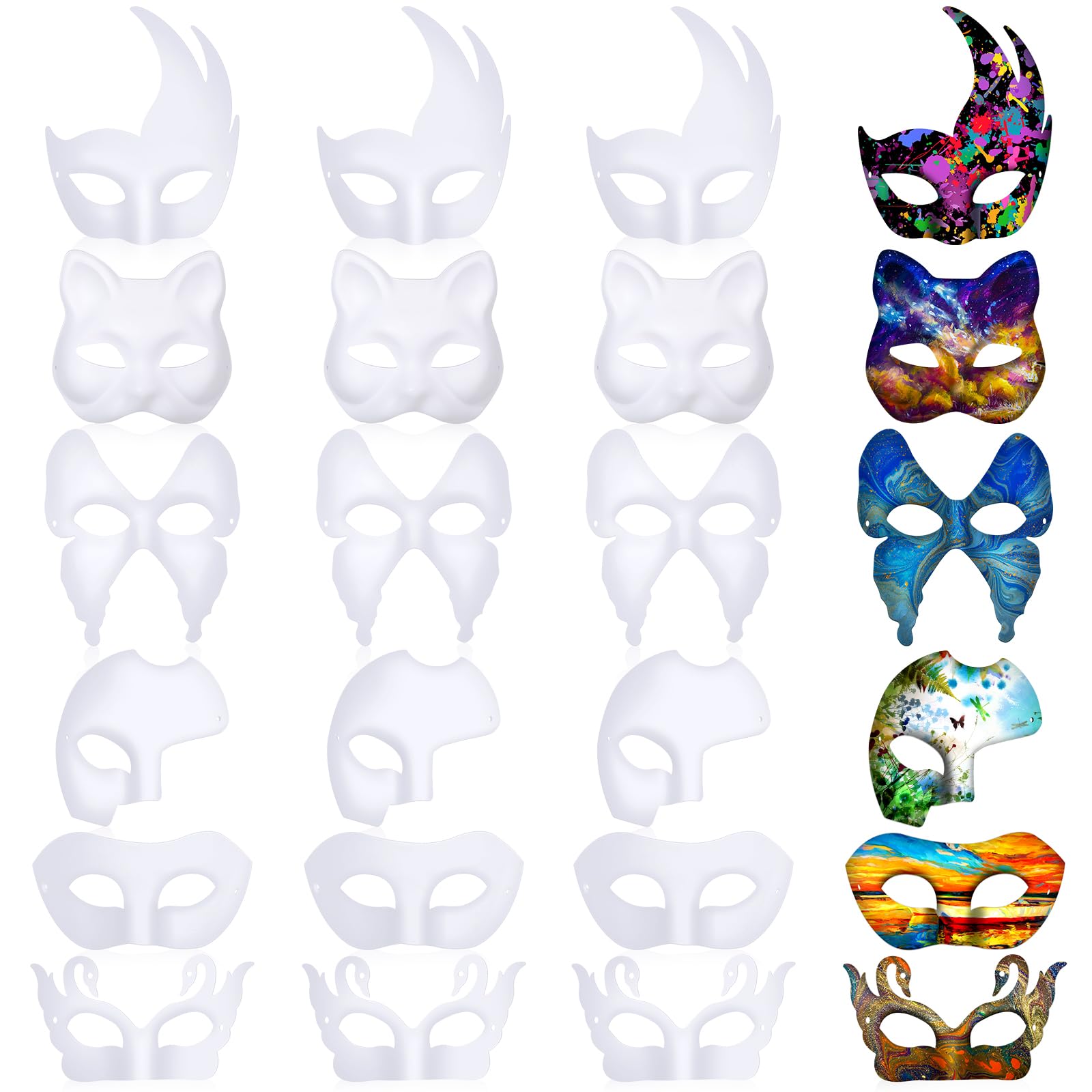 Leyndo 24 Pcs Paper Mache Mask Half Face Masquerade, Mixed Styles