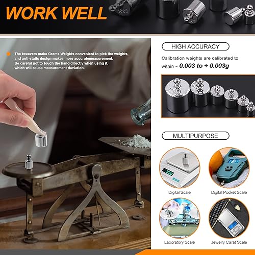Miniatura 6 de Juego de pesas de calibración de precisión para balanza digital, báscula de joyería (juego de 7.05 oz (gramo))