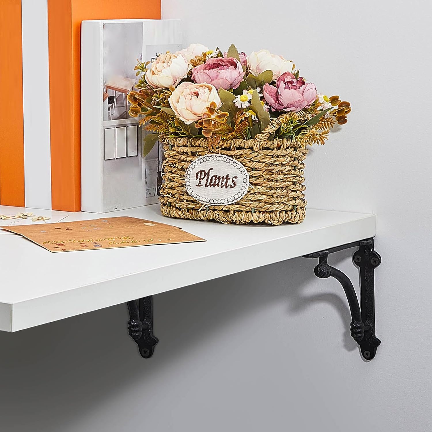 Gisafai 10 Pcs Decorative Shelf Brackets 5.5 Inch Cast Iron Half Round Open Shelf Metal Bracket Heavy Duty Black Farmhouse Wall Floating for DIY