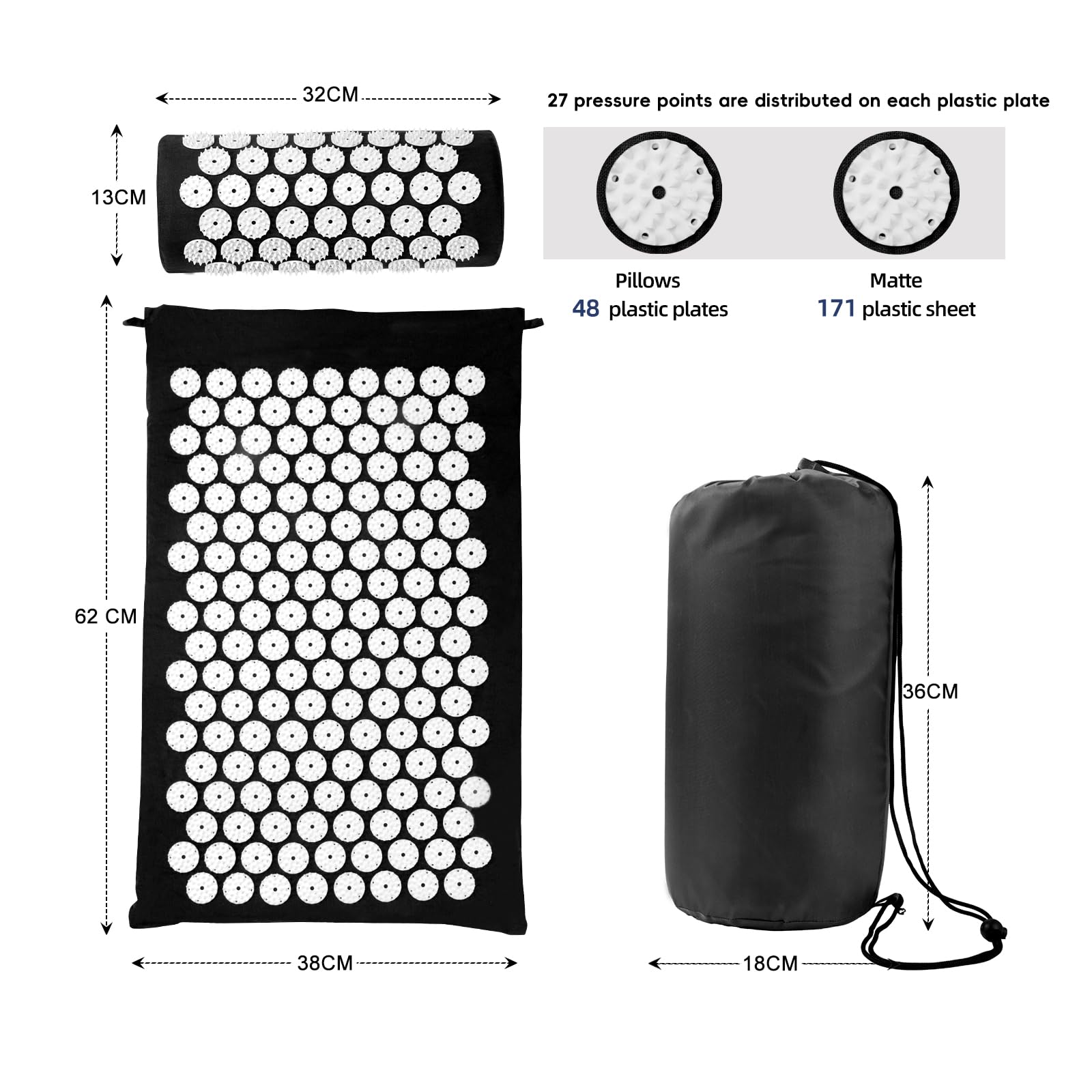 Ensemble de tapis d'acupression, coussin de massage pour point d'acupuncture, soulage les douleurs du cou et du dos, relaxation musculaire et réduction du stress, soulagement de la sciatique, convient