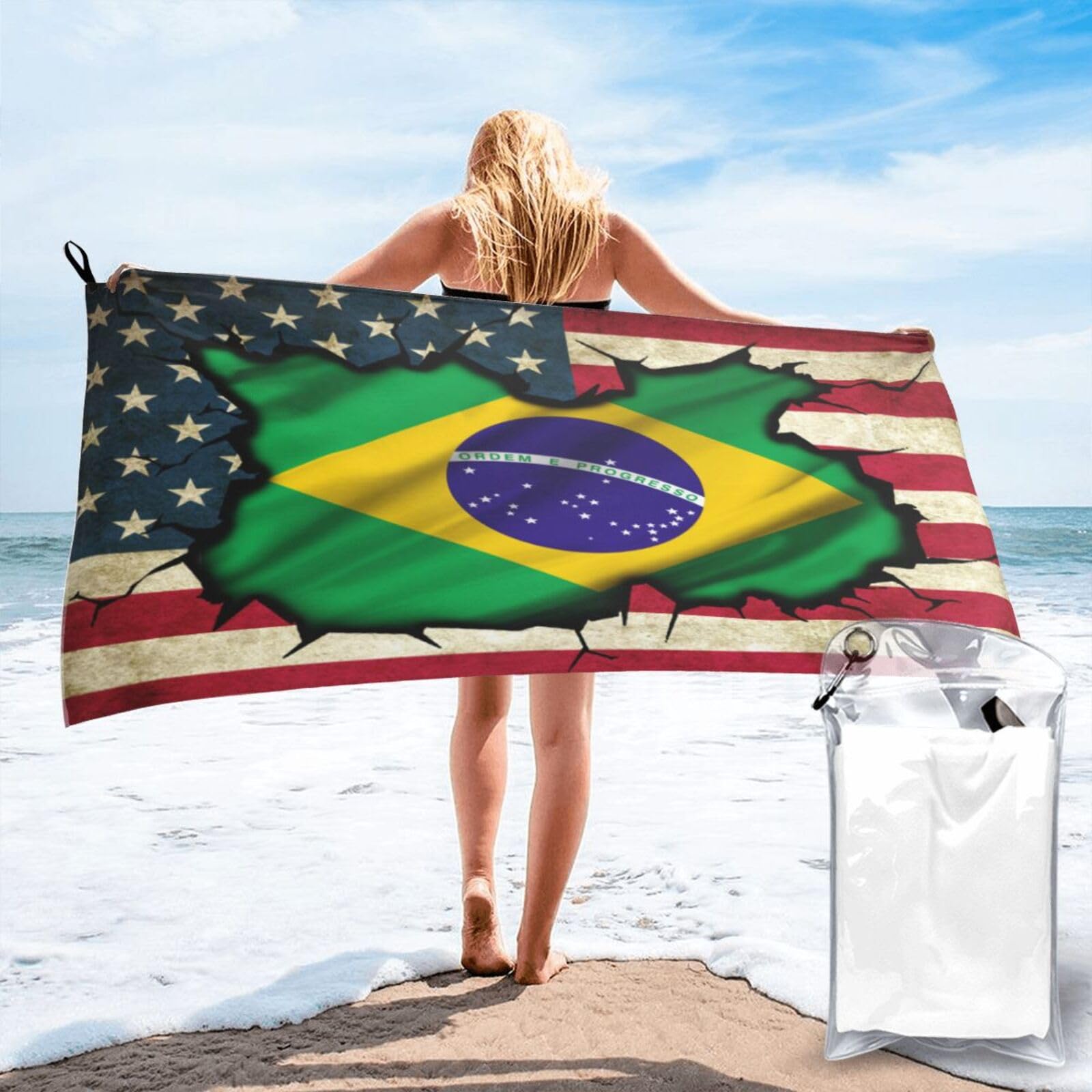 HACXZ Vintage America Flag and Belize Flag Absorbent Beach Towel Microfiber Beach Towel Lightweight 31.5"X63"