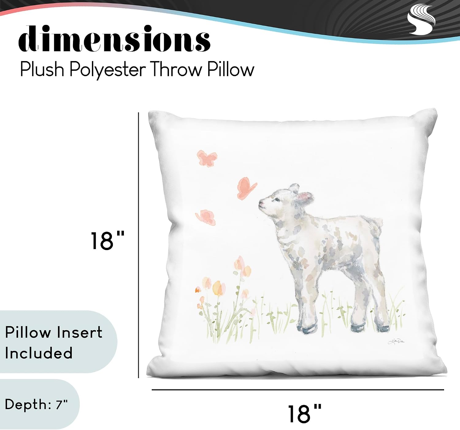 Stupell Industries - Baby Lamb Pink Fluttering Butterflies Meadow Indoor Pillow, 18 x 18 - Made in USA - By Katrina Pete