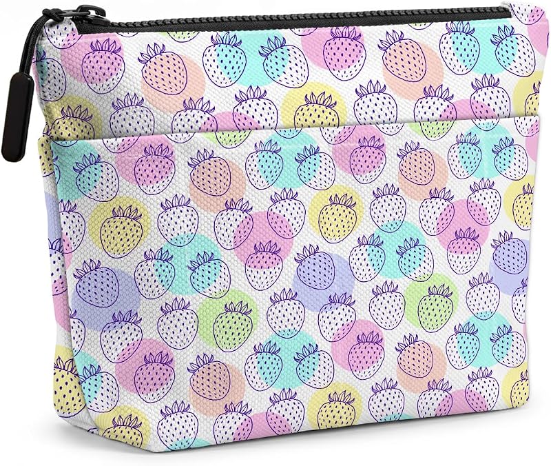 Necessaire de maquiagem jealance com estampa de morangos, bolsos externos e 8 compartimentos