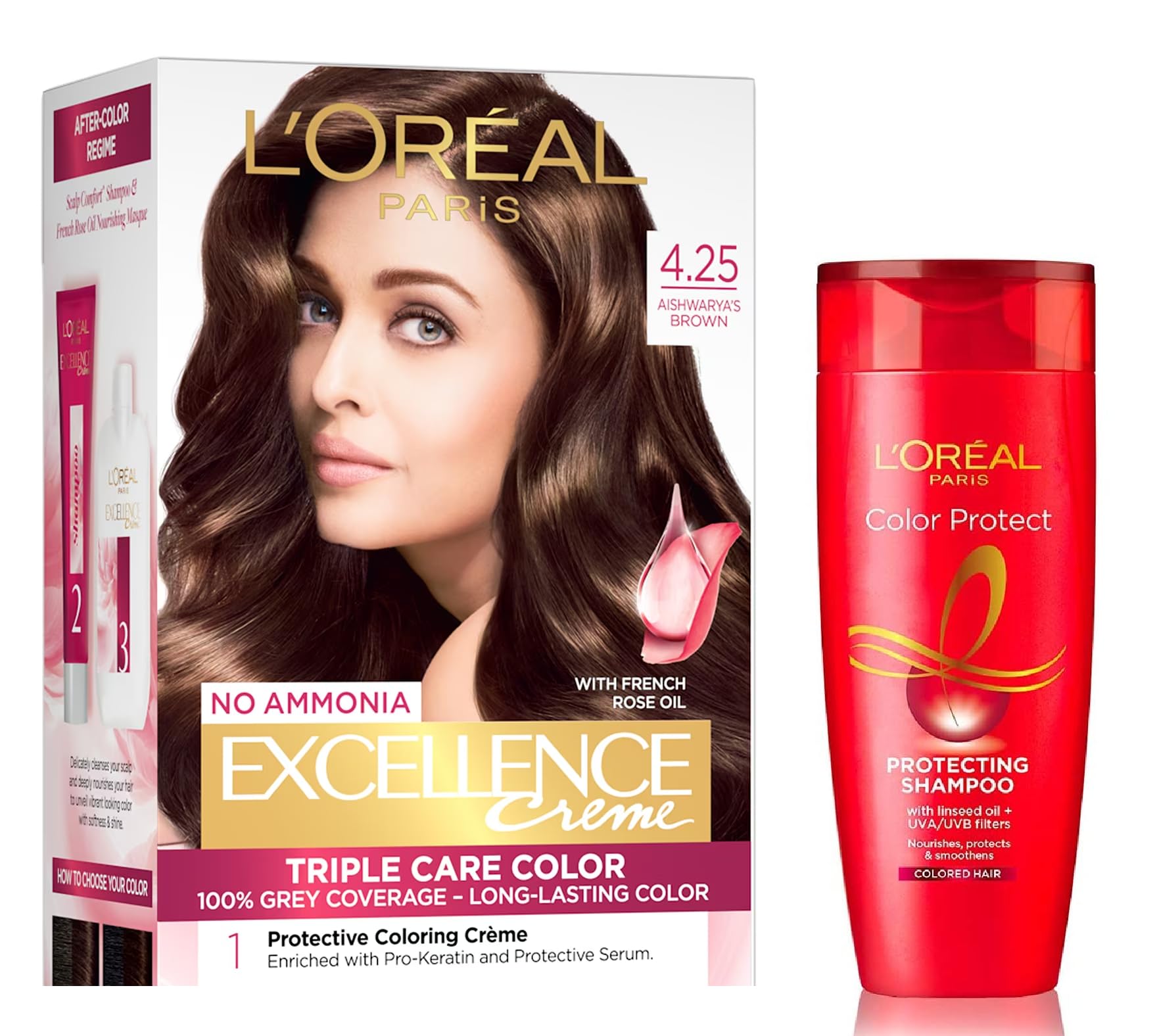 L'Oreal Paris Excellence Creme Hair Color, 4.25 Aishwarya's Brown, 72ml+100g + Color Protect Shampoo, 82.5ml-image-25