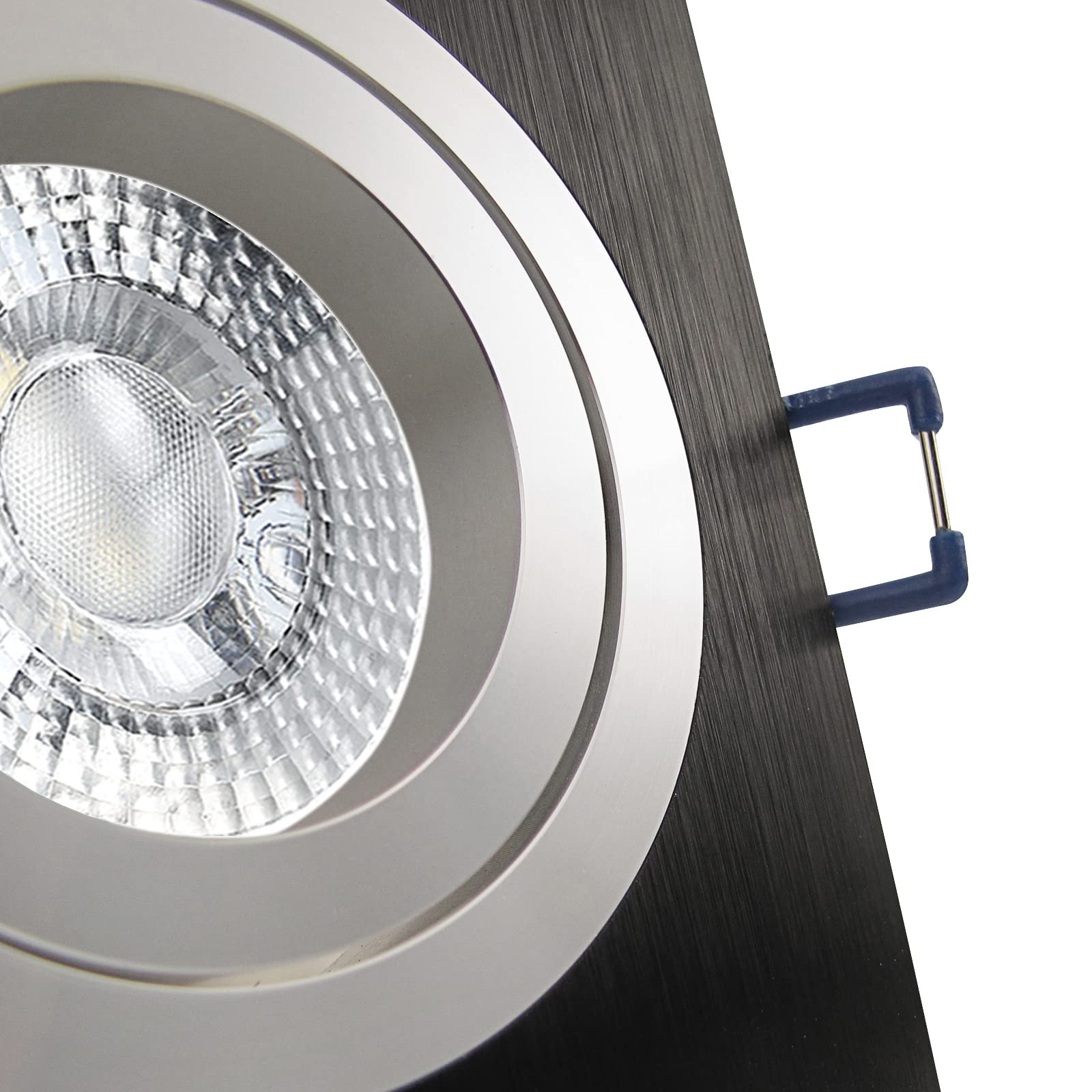 trendlights24 Noble LED Decken Einbaustrahler Schwarz 7W dimmbar 8er Set | Einbauleuchte, eckig, LED Spots, GU10, 50° Abstrahlwinkel, Warmweiß, 3000K, Spot, austauschbar, Deckenspots, schwenkbar