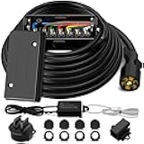 WOLFWILL 7 Pin Trailer Wiring Harness Kit 12FT, 7 Way Trailer Plug with Waterproof Junction Box ＆ 12V Breakaway Switch，Heavy Duty 7 Way Trailer Wire Cable Connection for RV Camper Caravan