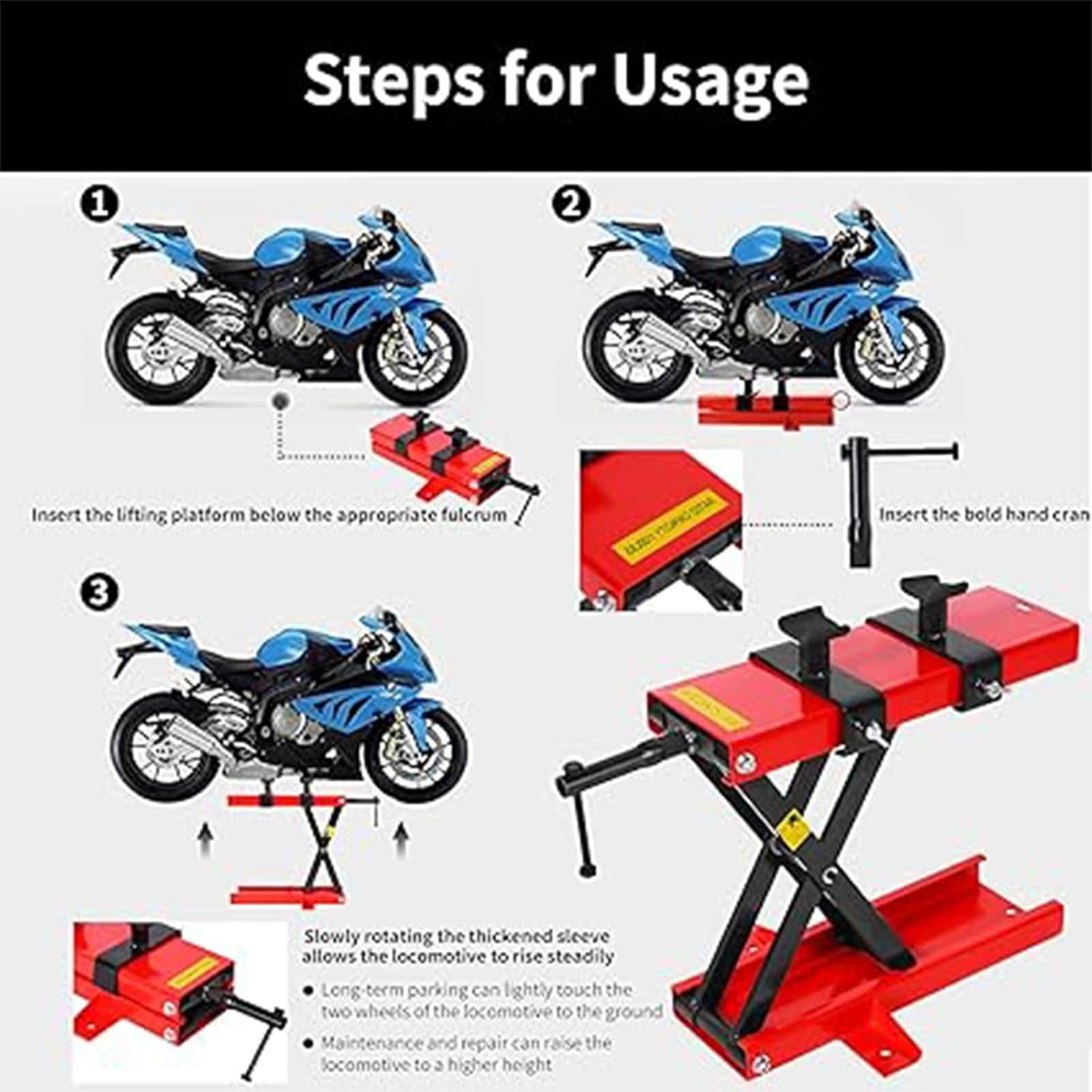 Plataforma elevadora para Motocicletas con Capacidad de 500 kg, Soporte de Ajustable de 9,5 a 40 cm para reparación de Bicicletas.