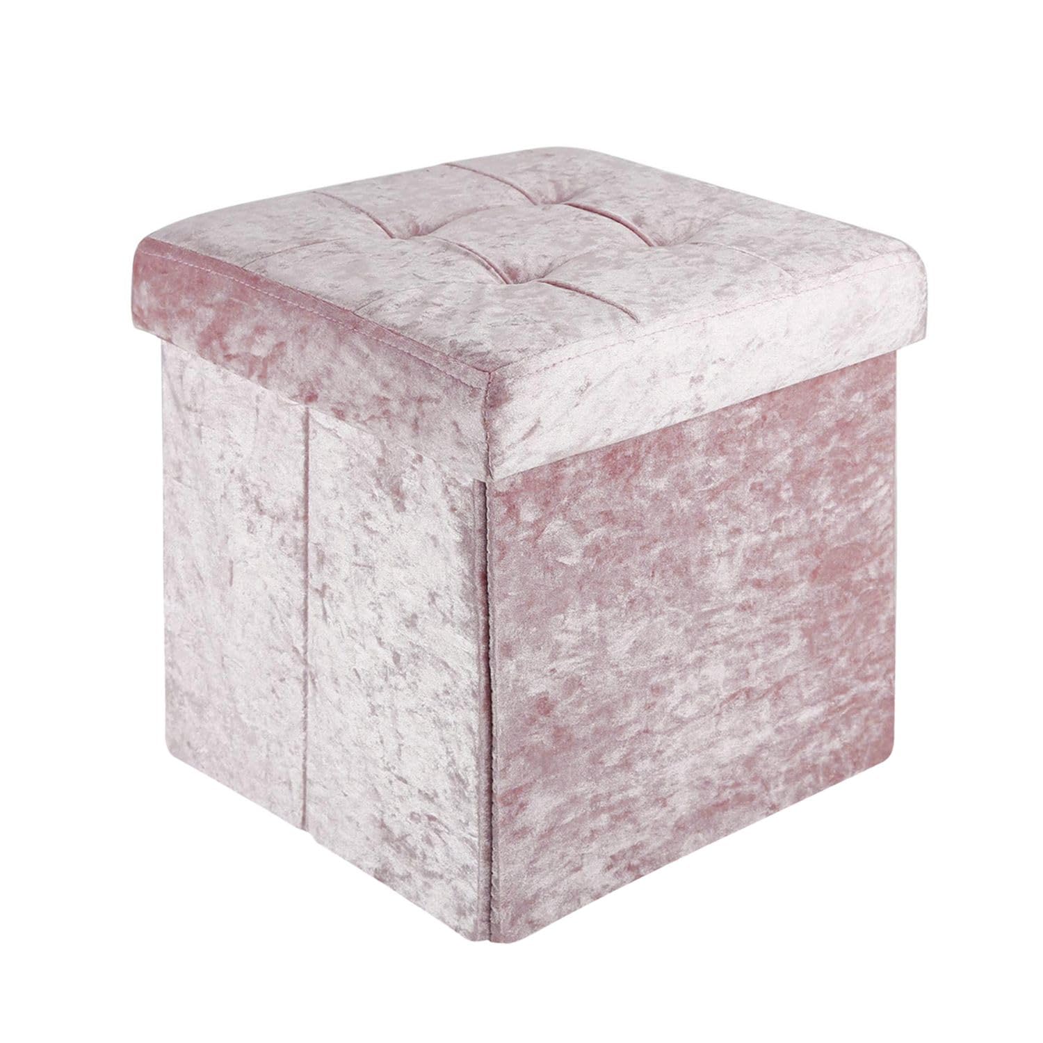 Intirilife Składana pufa 30x30x30 cm w aksamitnym różu - Kostka do siedzenia z pokrywą i schowkiem wykonana z tkaniny z wgłębieniami - Podnóżek do siedzenia składany schowek skrzynia pufa
