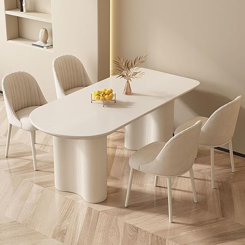 Miniatura 21 de Juego de comedor de 5 piezas, mesa de comedor moderna de 55.11 pulgadas con 4 sillas, juego de mesa de cocina blanca para 4 personas, mesas de