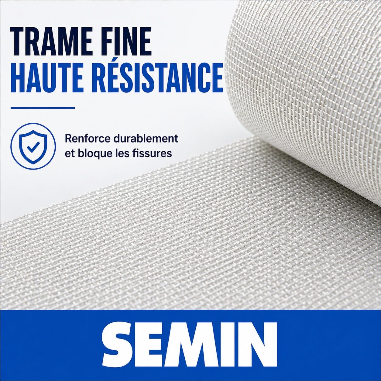 Semin FISS RENOV 95 g/m² – Tissu de Rénovation Mur & Plafond – Anti Fissures & Renfort Enduit – Fibre de Verre – Rouleau 50 x 1 m – Résistance Maximale