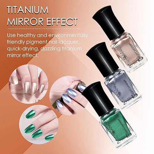 Miniatura 6 de LOKFAR Juego de esmaltes de uñas metálicos de espejo de 3 colores, textura metálica, esmalte de uñas de secado rápido, esmalte de uñas con acabado