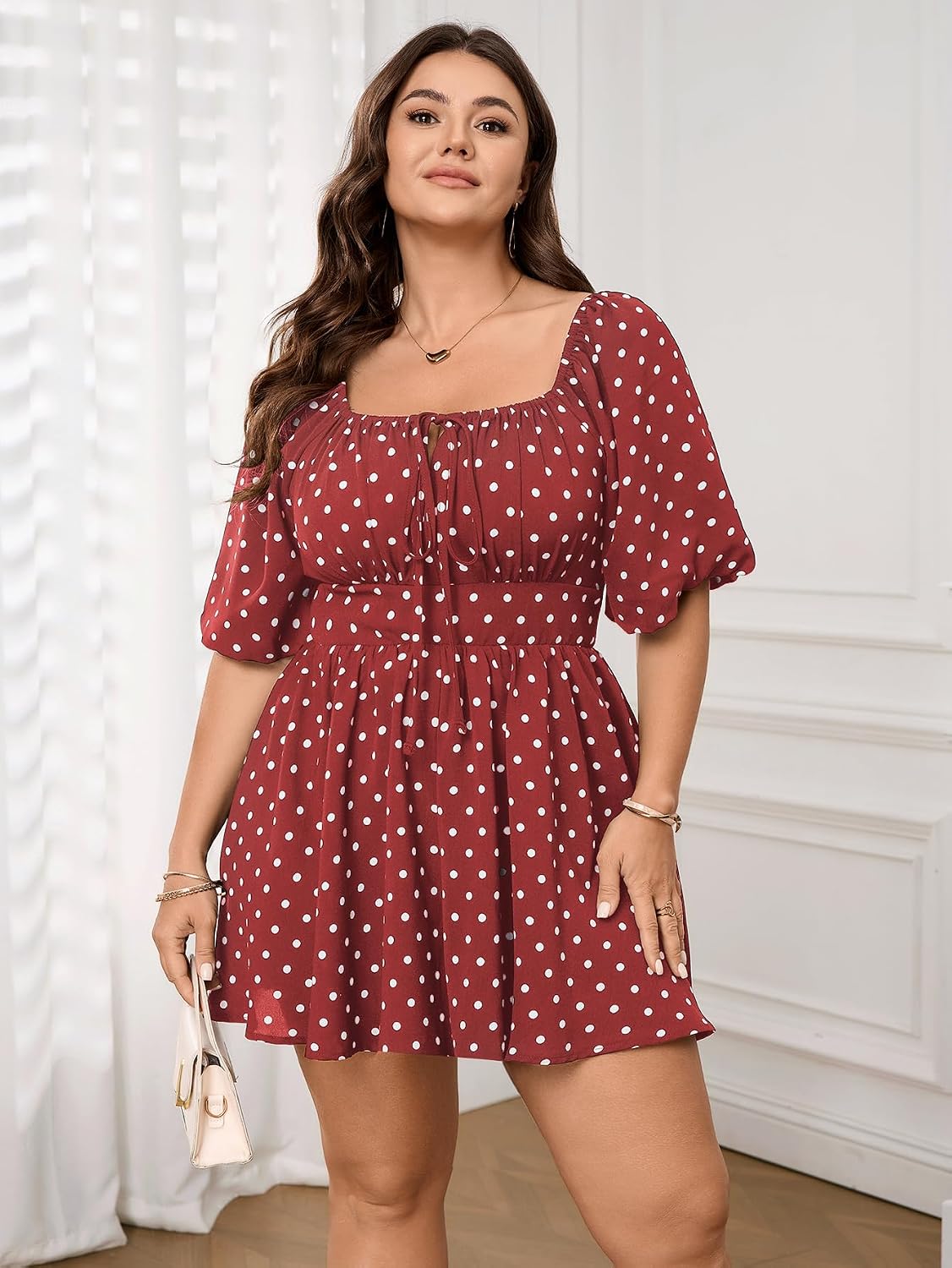 SCOMCHIC Women Plus Size Rompers Summer Casual Polka Dot Puff Sleeve High Waist Loose Shorts Jumpsuit Cute Playsuit