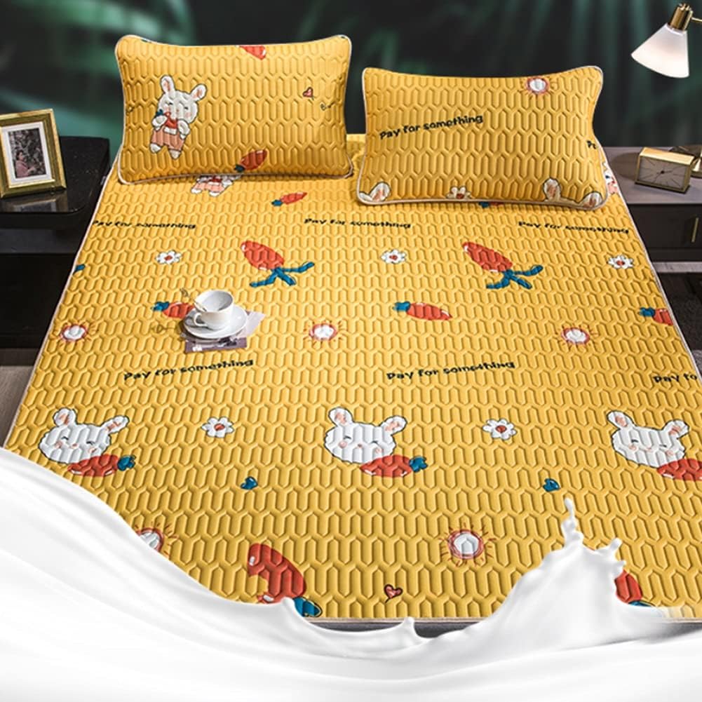 Latex Summer Mat Three-Piece Air-Conditioning Soft Mat Summer Ice Silk Mat Bed Washable and Foldable (Colour: Yellow, Size: 1.2m Bed) (Yellow 1.2m Bed)