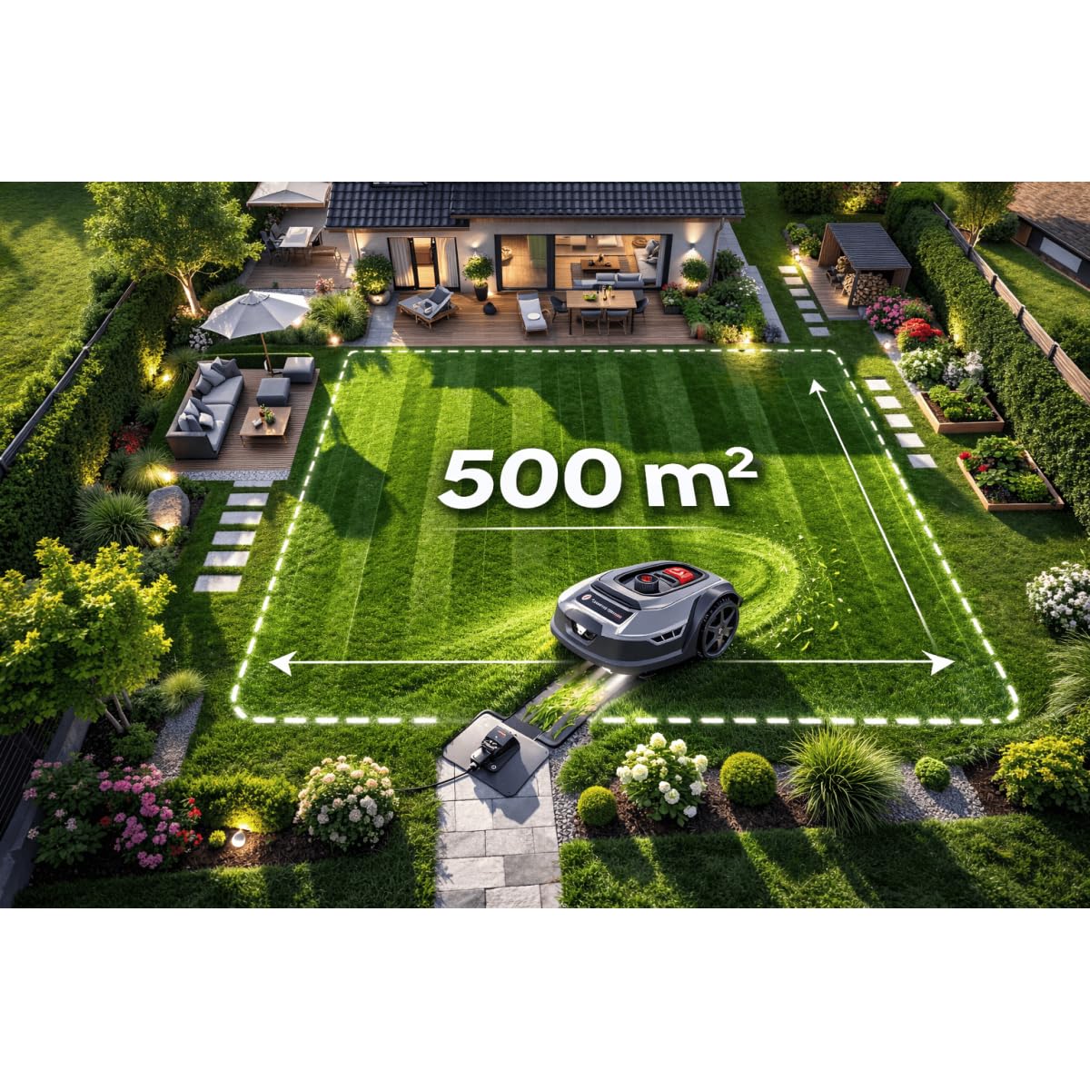 by Tonino Lamborghini - Robot Cortacésped Automático para Jardín hasta 750 m², Control por App/WiFi, Batería Litio 20V, Corte Flotante y Sensor de Lluvia, Apto para Pendientes del 45%