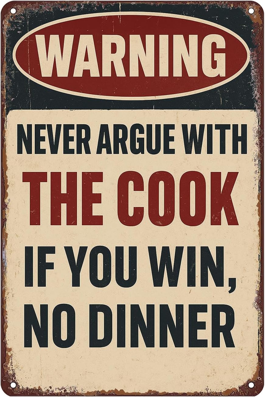 Warning Funny Kitchen Cook Tin Sign Wall Decor - 12x8 Inch Tin/Metal Vintage Rustic Wall Art for Dining Room, Restaurant, Cafe, Home Kitchen Gift for Chefs