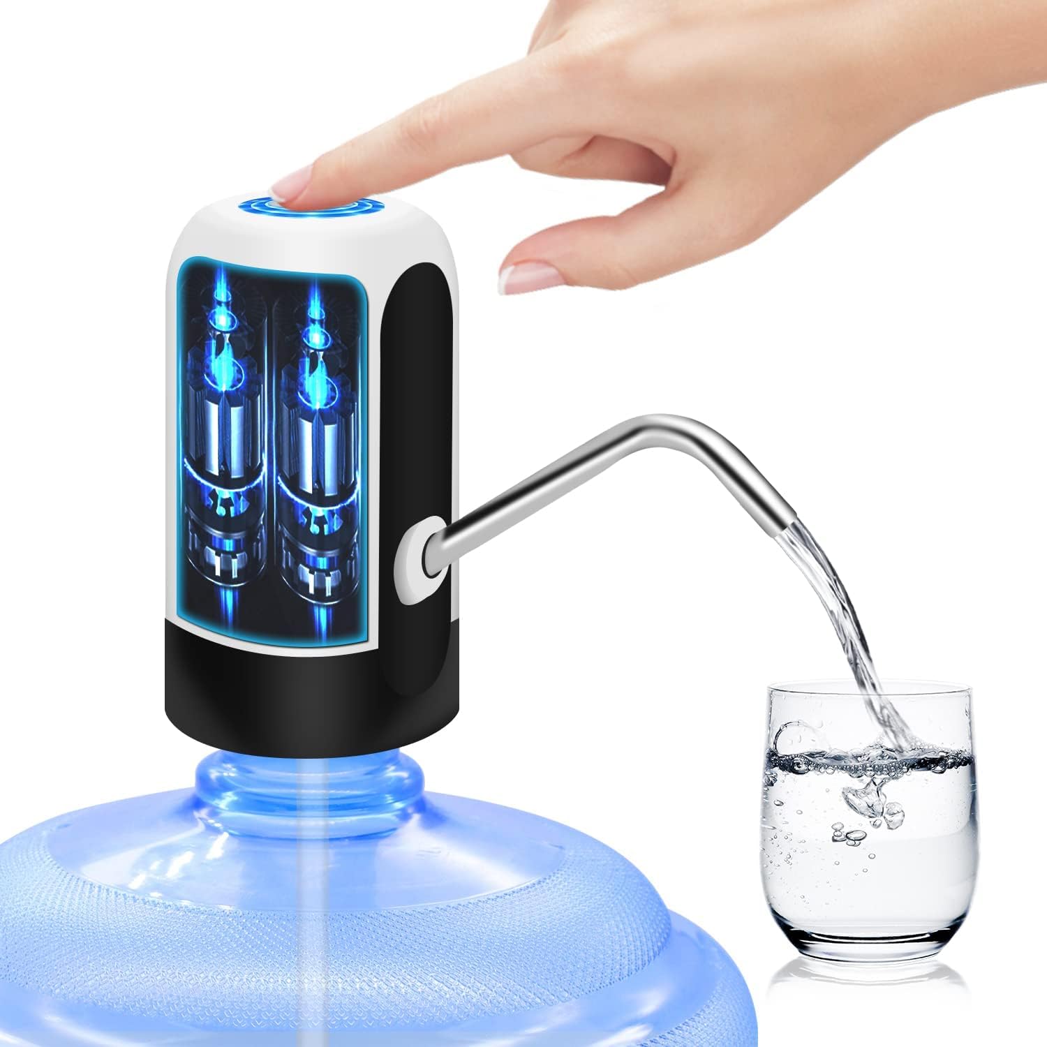 KUFUNG Portable Water Bottle Pump, 5 Gallon Universal Bottle Electric Water Dispenser with Switch and USB Charging, for Camping, Kitchen, Workshop, Garage(White, 1 Pack)