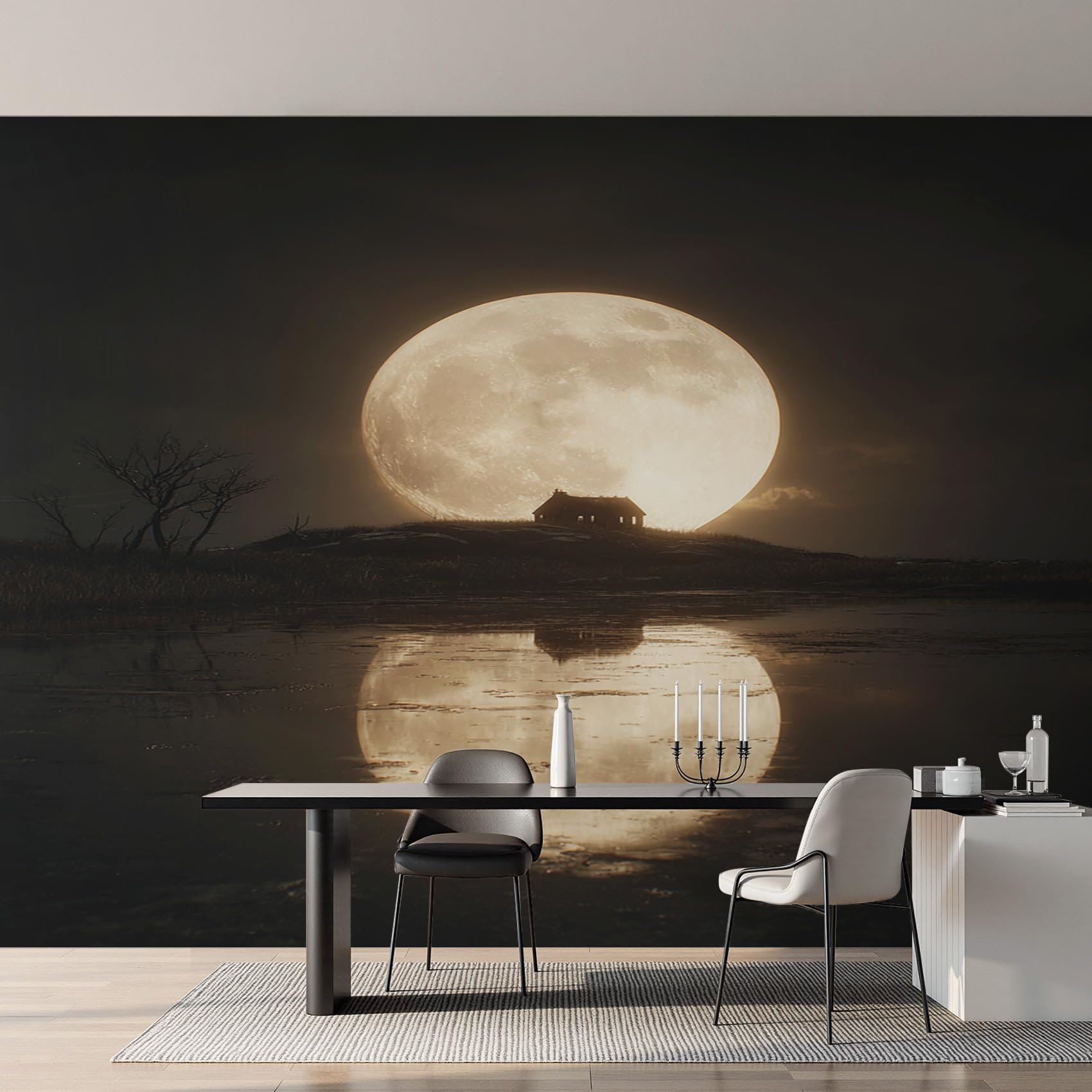 Papier peint intissé pleine lune paysage panoramique haut de gamme Y&W4