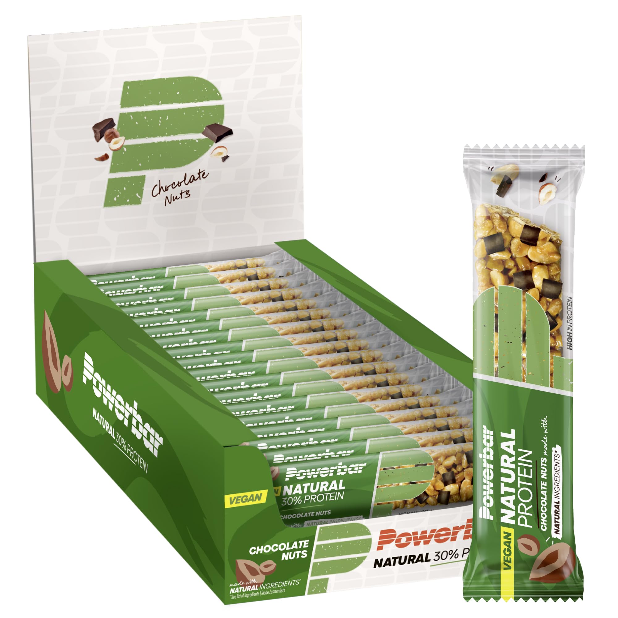 Powerbar Natural Protein Chocolate Nuts 18x40g - Barra de Proteína Vegana + Ingredientes Naturales