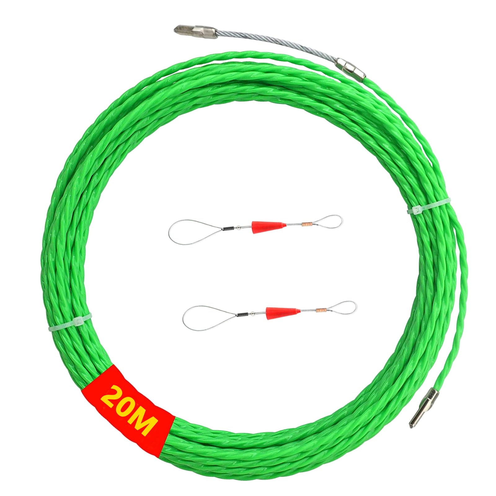 Pomoc do wciągania kabli, spirala naciągowa o długości 20 m, z 2 sprężynami prowadzącymi, taśma do wciągania kabli φ4 mm, pomoc do wciągania kabli w idealnej taśmie do układania kabli