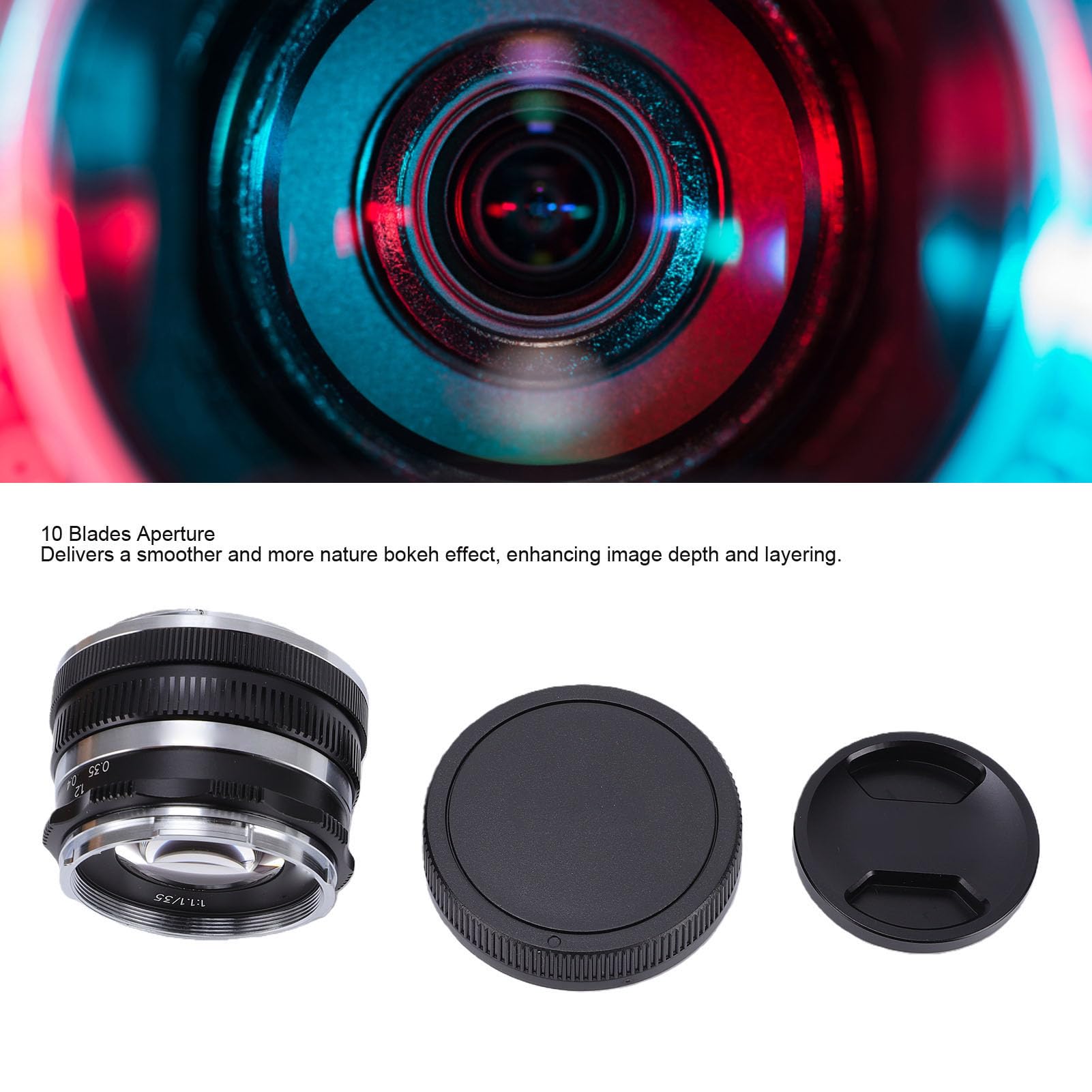 Cuifati Obiektyw 35mm F1.1 APS C do Kamer z Mocowaniem M Ręczne Ustawianie Ostrości 10 Ostrzy Przysłony z Metalowym Korpusem Dwustronna Osłona Przeciwsłoneczna do M6 M50 M5 M3 M200