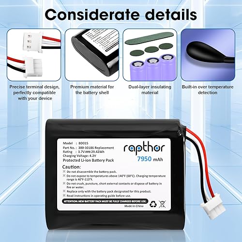 Miniatura 6 de rapthor Batería de repuesto 7950mAh 300-10186 para panel de seguridad inteligente ADT Command 3.6V / 3.7V / 4.2V 29.42Wh