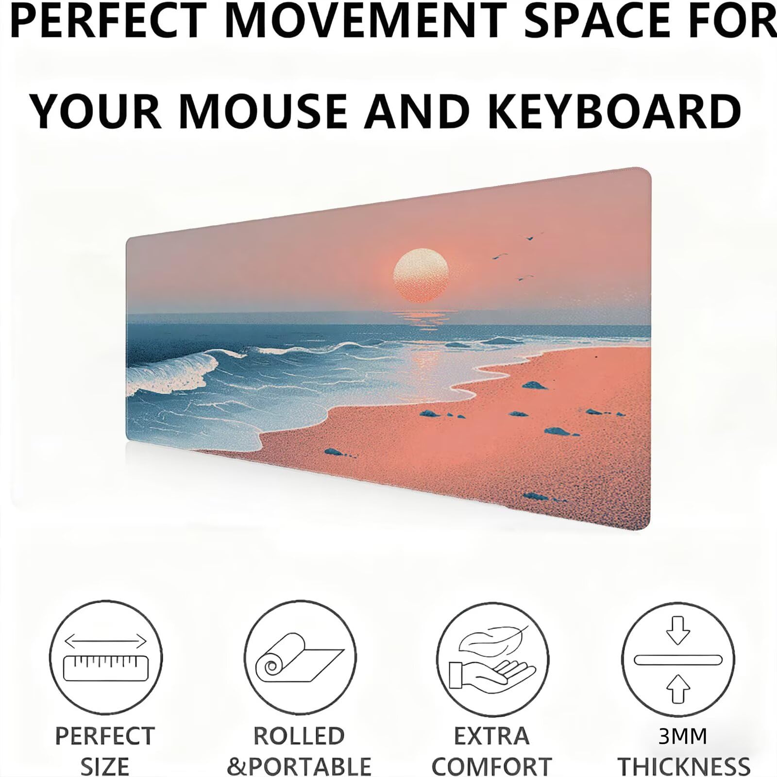 Podkładka pod mysz XXL piasek/zachód słońca 1200 x 600 mm duża podkładka pod mysz szyte krawędzie wodoodporna antypoślizgowa duże rozszerzone akcesoria biurowe PC, poprawia dokładność i szybkość. j0zj