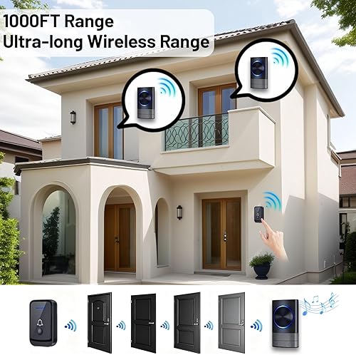 Miniatura 4 de Timbre inalámbrico, funciona a más de 1000 pies, 52 campanillas, volumen ajustable de cuatro velocidades, IP44 impermeable, bajo consumo de energía,