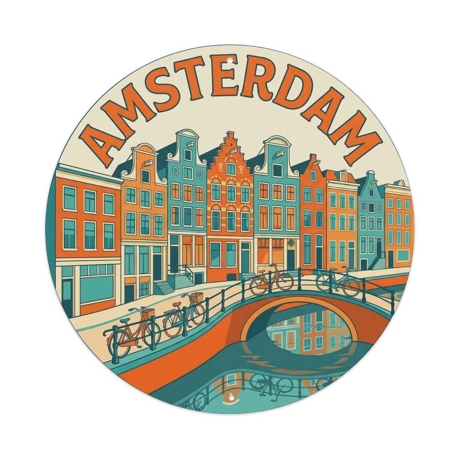 Vintage Travel Amsterdam Bicycle Canal 1 Metal Tin Sign Plaque