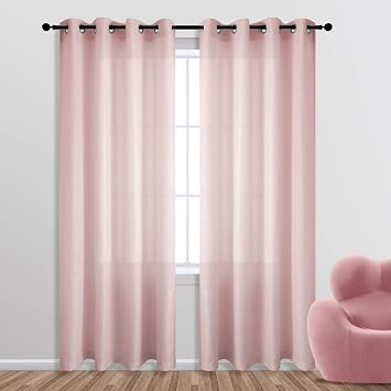 KOUFALL Rose Gold Curtains 84 Inch Length for Bedroom 1 Panel Grommet Window Semi Sheer Privacy Light Filtering Sparkle Metallic Shimmer Blush Pink Glitter Curtains for Girls Room Living Room Decor