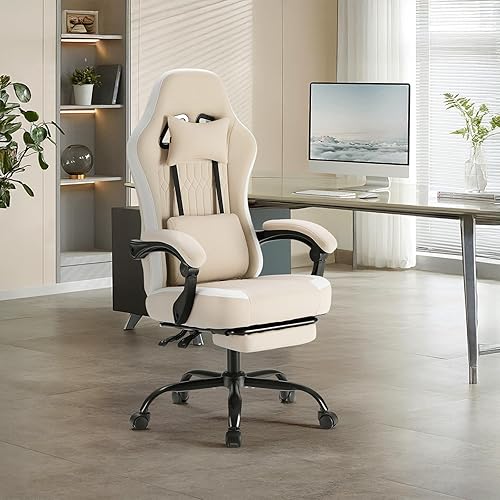 Miniatura 8 de Sweetcrispy Silla de juegos para computadora, silla de escritorio ergonómica de respaldo alto con reposapiés y soporte lumbar, silla de tareas