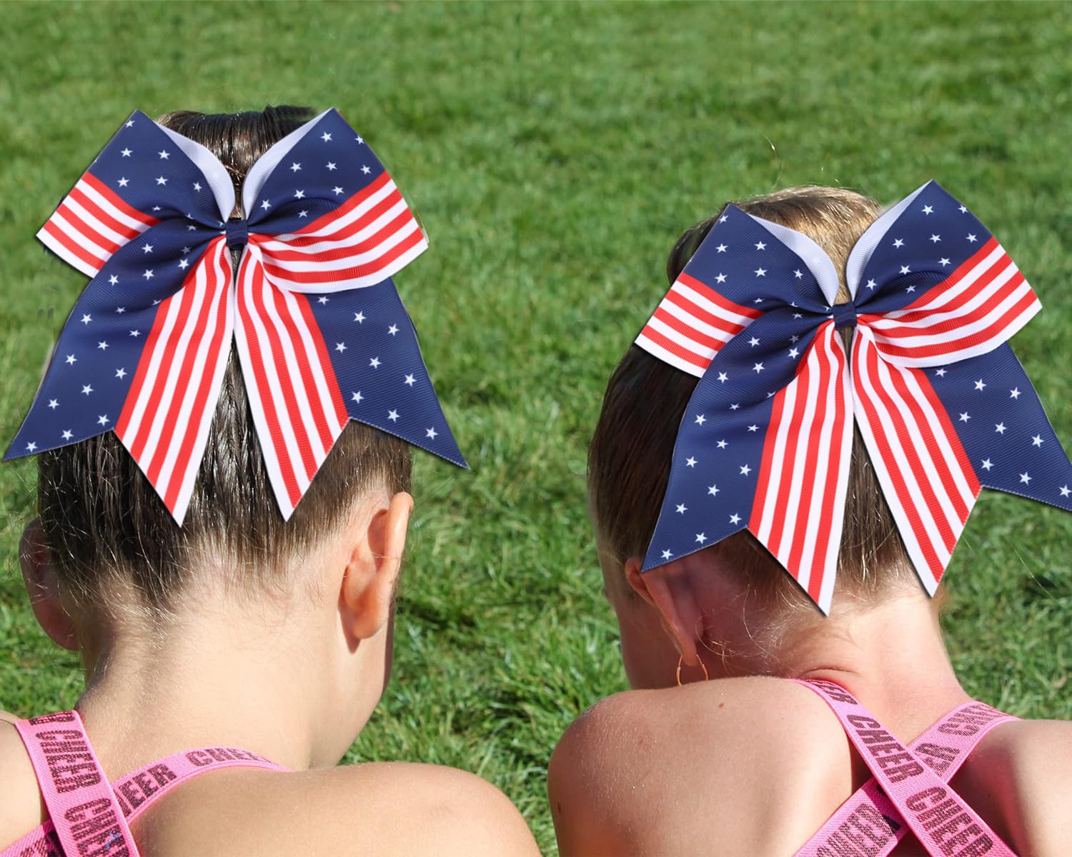 American USA Flag Cheer Bows for Girls,Red White and Blue Patriotic Flag Festival Hair Bow With Elastic Band Hair Accessories (Blue 20pcs)