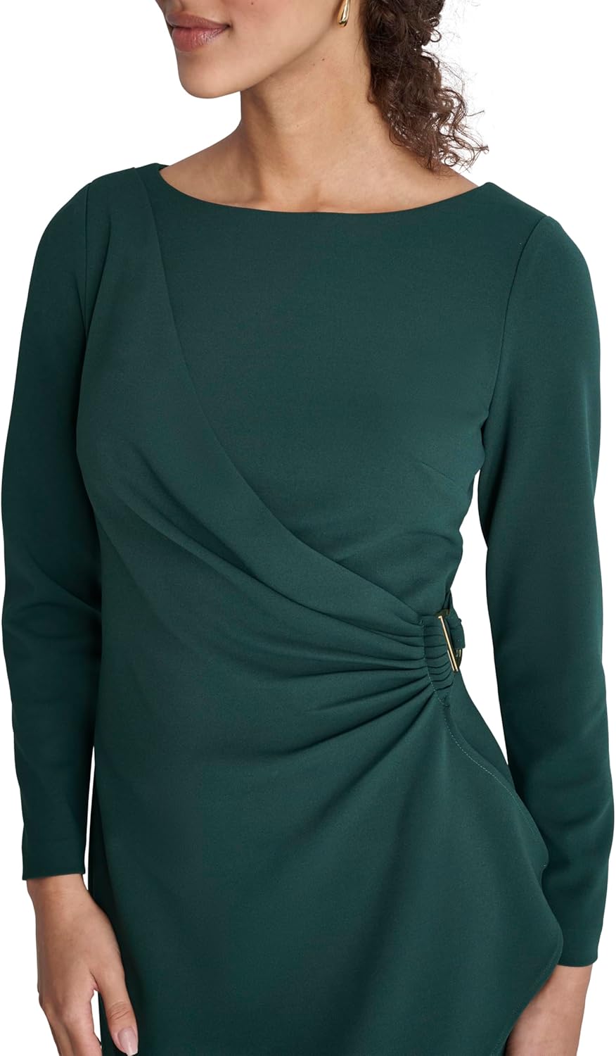 DKNY Womens Long Sleeve Jewel Neck Mini D Buckle Scuba Crepe Dress - Image 2