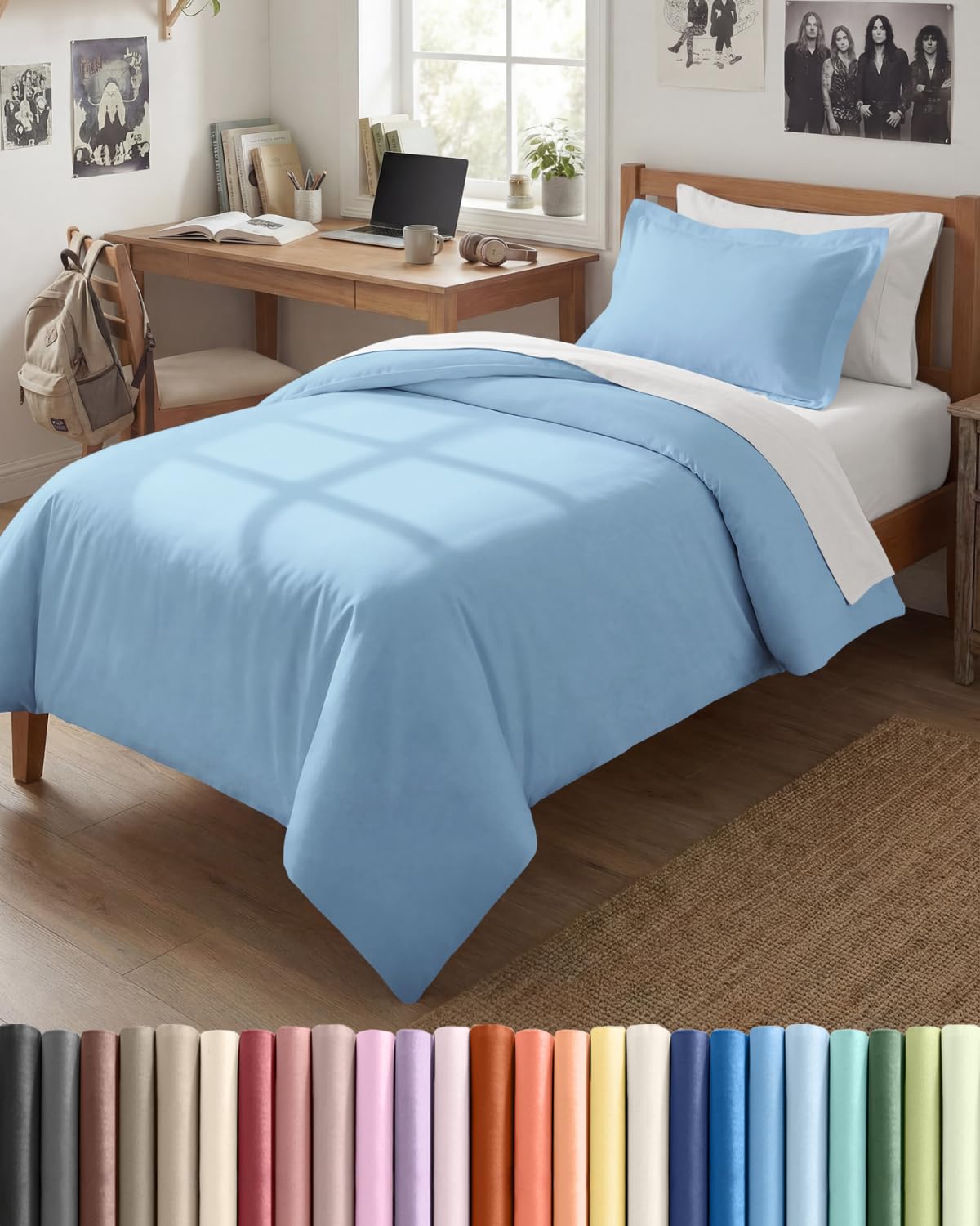 Duvet Cover Twin/Twin XL - 2 Piece Set, College Dorm Room - Sky Blue