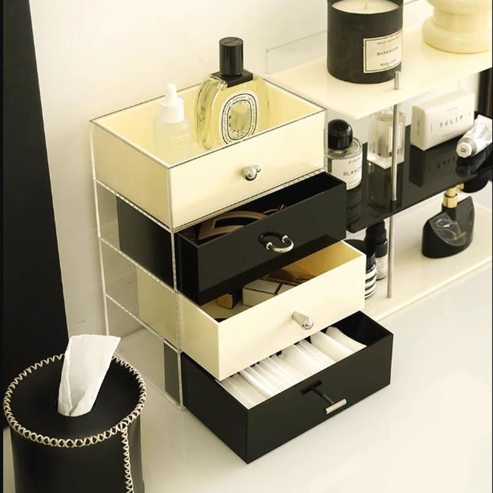 Conservazione dei cosmetici Scatola porta trucchi con 3 cassetti | Custodia for gioielli for la cura della pelle dell'organizzatore di cosmetici