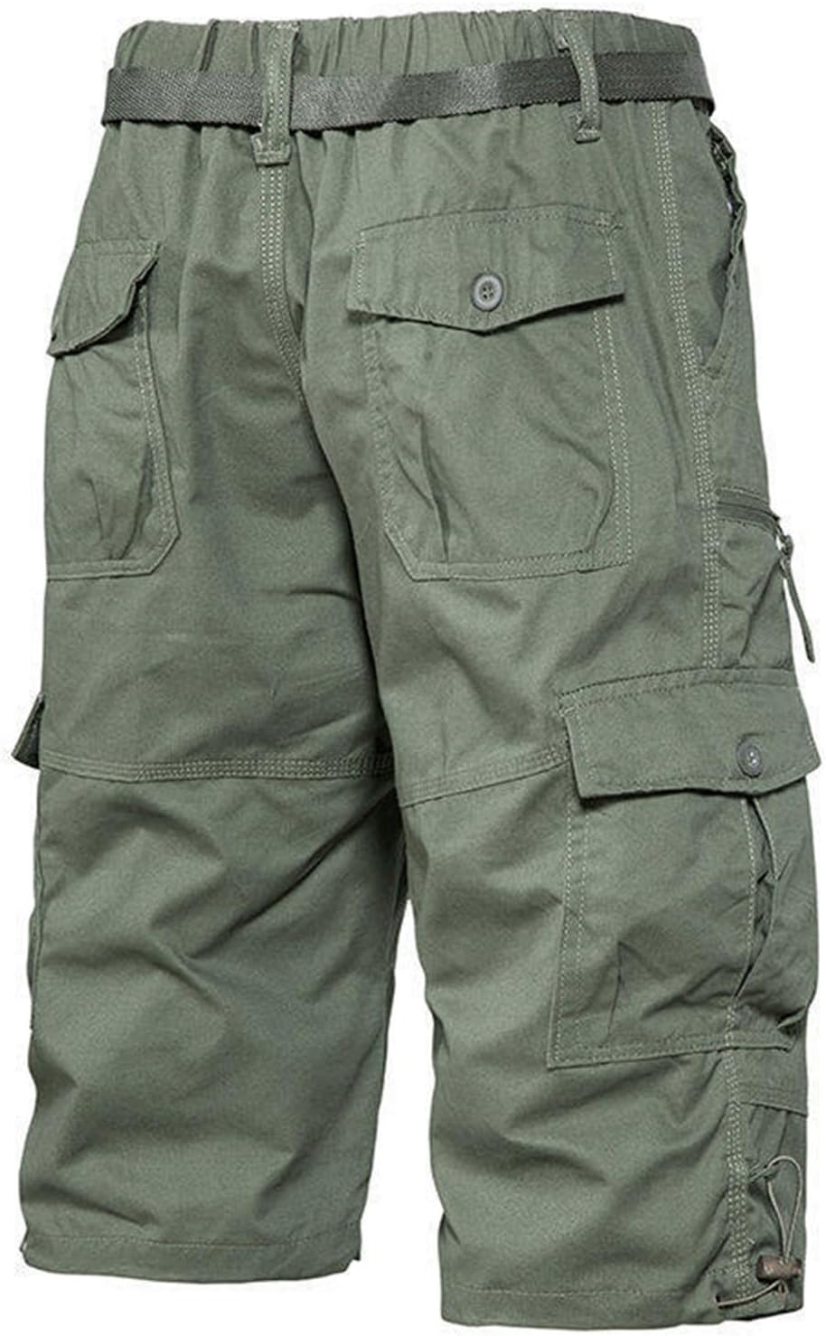 SGASY Cargo Shorts for Men Casual Summer Hiking Pants Elastic Waist Big and Tall Knee Length Multi-Pockets Bermuda Shorts
