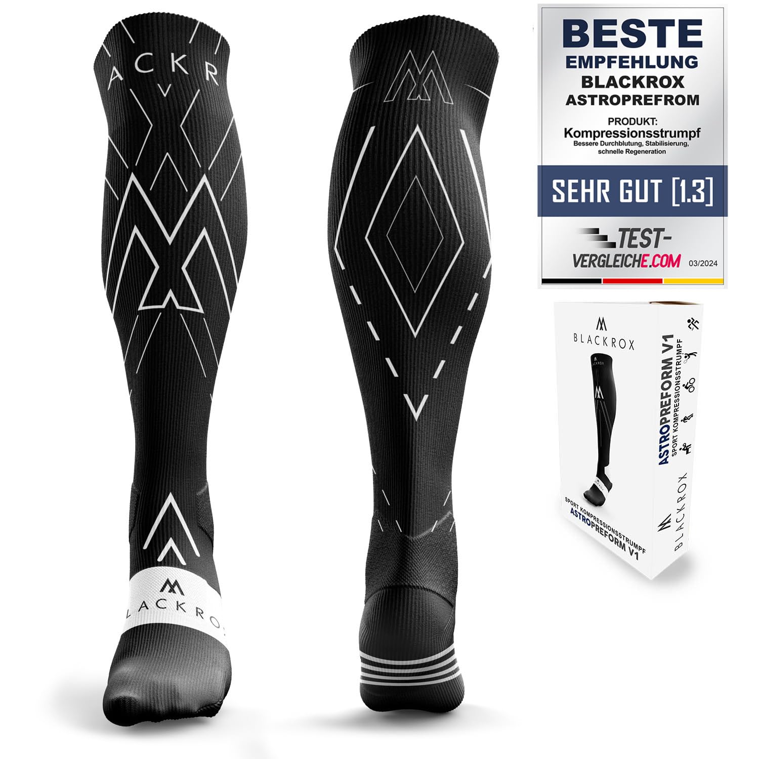 BLACKROX Medias de compresión deportivas Astropreform calcetines de compresión, ganador de la comparación, medias de compresión deportivas, calcetines de fútbol, mujer, hombre