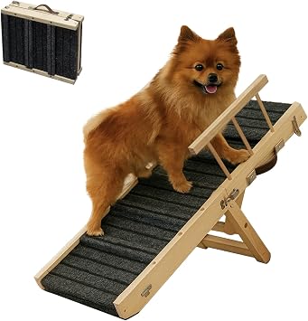 2025 Small Dog Ramp for Small Dogs Cat with Removable Safety Side Rails,Adjustable Height from 9 to 18.5",Foldable Dog Ramp for Low Bed Sofa,Wooden Pet Ramps for Bed Couch