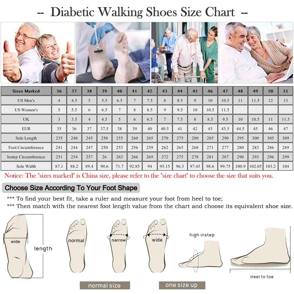 Zapatos para DiabéTicos para Mujer, Zapatos Anchos para Personas Mayores, Zapatillas Deportivas para Pies Hinchados Y Edemas, Antideslizantes, Cierre Ajustable con Velcro