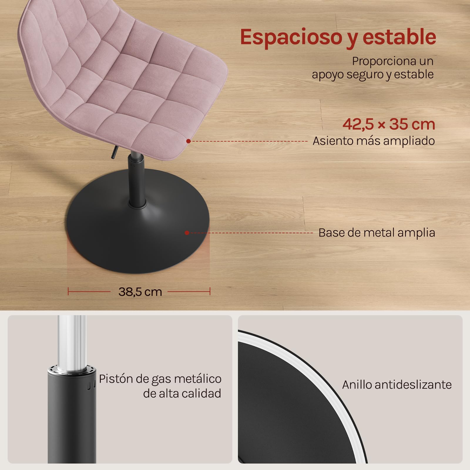 WOLTU Taburete Tocador con Respaldo, Altura Ajustable, Silla Maquillaje, con Reposapiés y Base Metalicas, Chenilla, Blanco